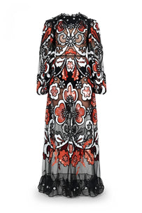 Valentino Embroidered Sheer Gown with Floral Appliqué