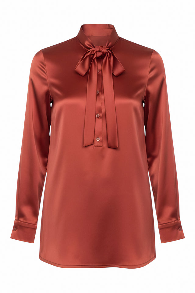 Valentino Silk Bow Blouse – Rust Satin