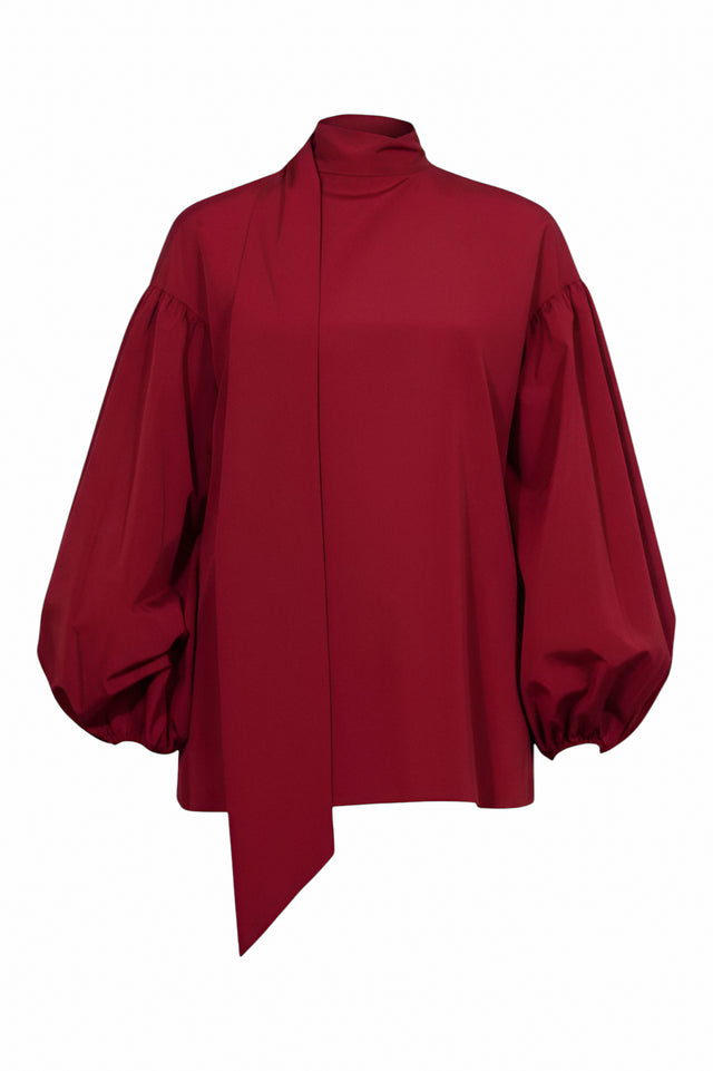 Valentino Voluminous Sleeve Blouse in Bordeaux with Tie Neck