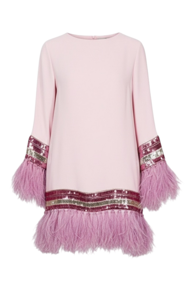 Valentino Embellished Feather-Trim Mini Dress