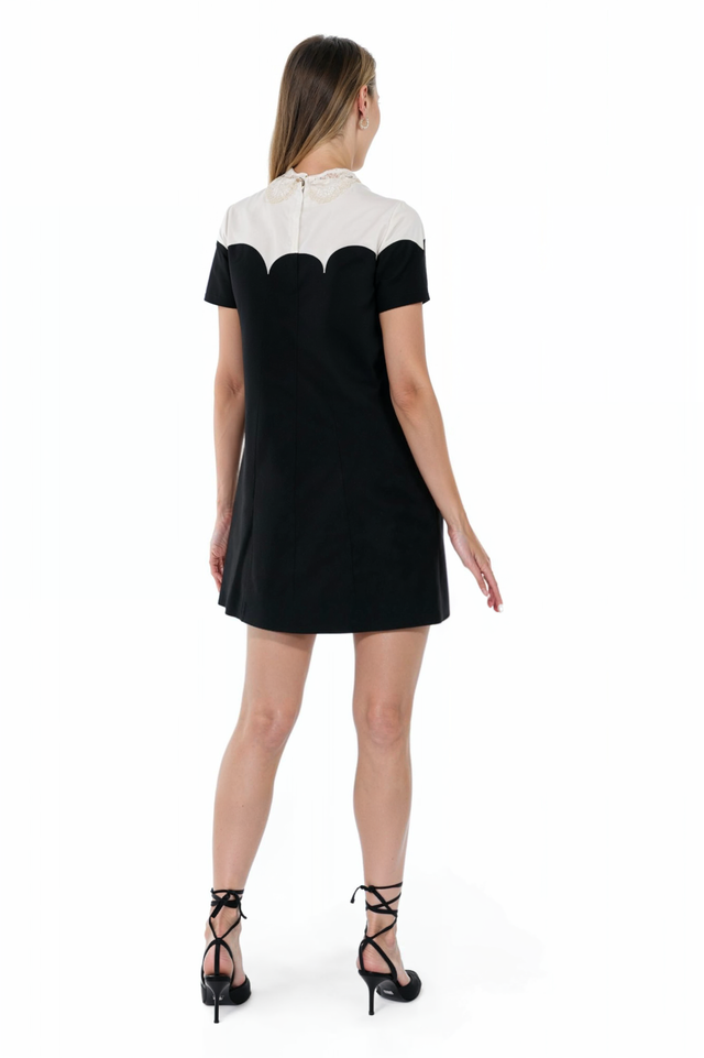 Valentino Scalloped Black & White Mini Dress with Lace Collar