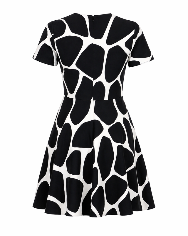 Valentino Printed Mini Dress with Black & White Abstract Motif