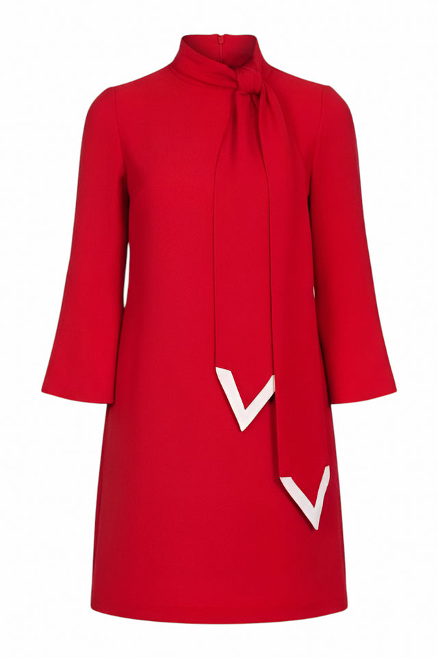Valentino Crepe Mini Dress with Contrast-Edge Scarf in Red
