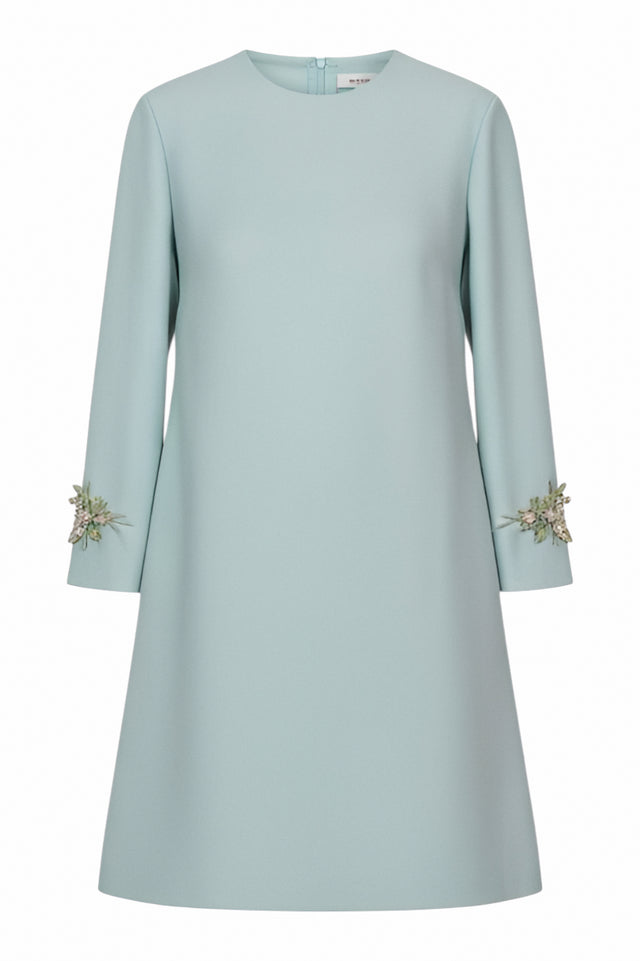 Valentino Embellished Sleeve A-Line Mini Dress in Sage Green