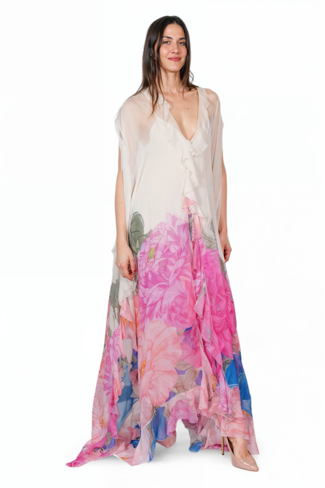 Valentino Flowing Floral Print Gown - Pastel Bloom