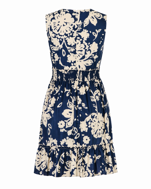 Red Valentino Floral Print Sleeveless Midi Dress in Navy & Ivory