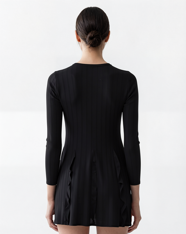 Red Valentino Sheer Polka Dot Yoke Mini Dress with Floral Embellishment in Black