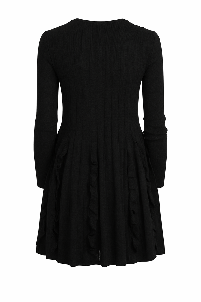 Red Valentino Sheer Polka Dot Yoke Mini Dress with Floral Embellishment in Black