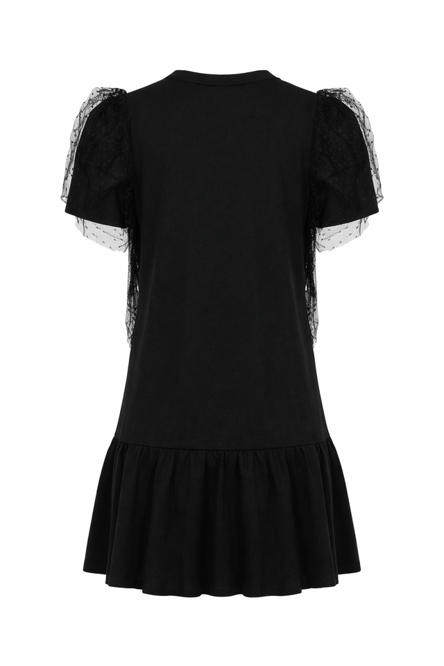 Red Valentino Sheer Polka Dot Tulle Panel Mini Dress in Black