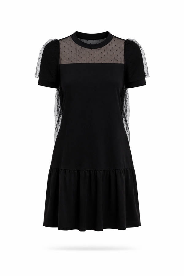 Red Valentino sheer polka dot tulle panel mini dress in black
