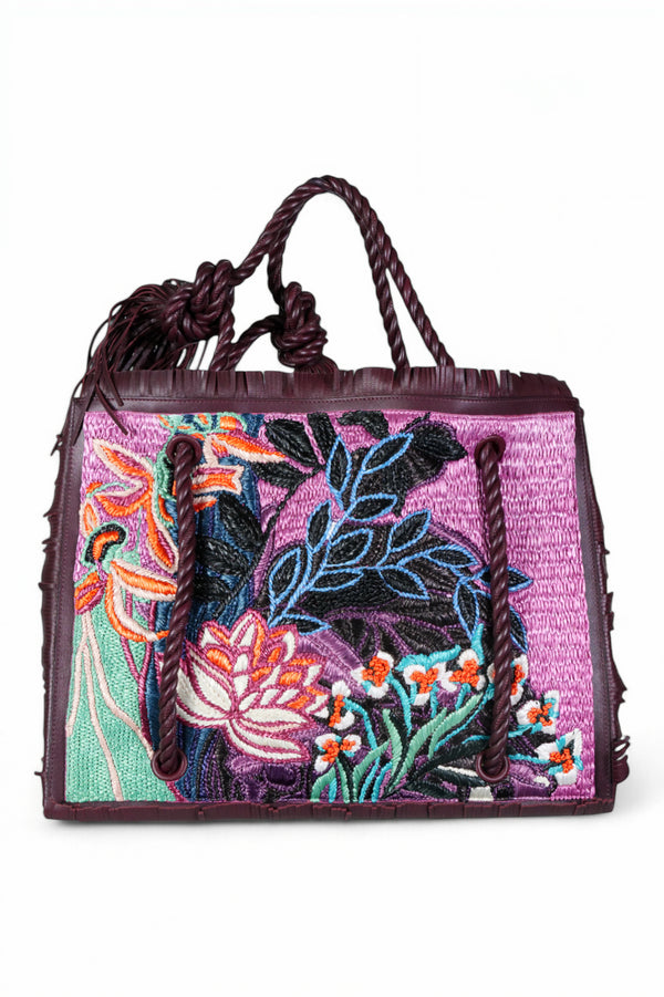 Valentino Garavani embroidered tropical raffia tote bag