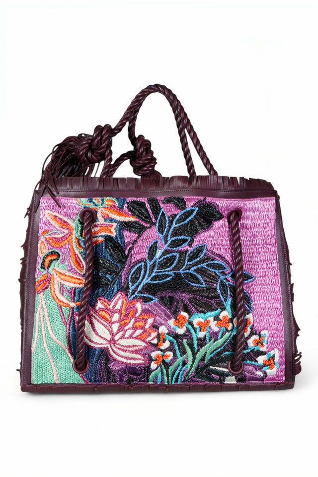 Valentino Garavani Embroidered Tropical Raffia Tote Bag
