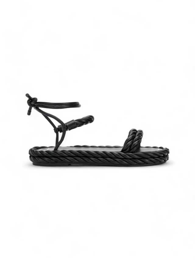 Valentino Garavani Black Braided Leather Ankle-Tie Sandals