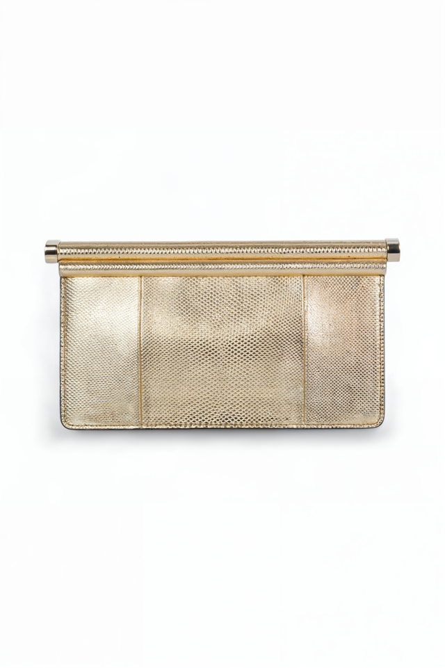 Gold Metallic Snakeskin-Embossed Clutch Bag