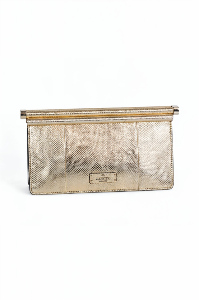 Gold Metallic Snakeskin-Embossed Clutch Bag