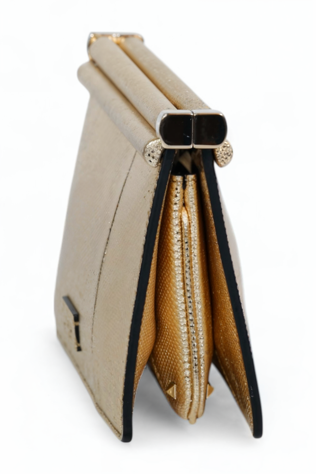 Gold Metallic Snakeskin-Embossed Clutch Bag