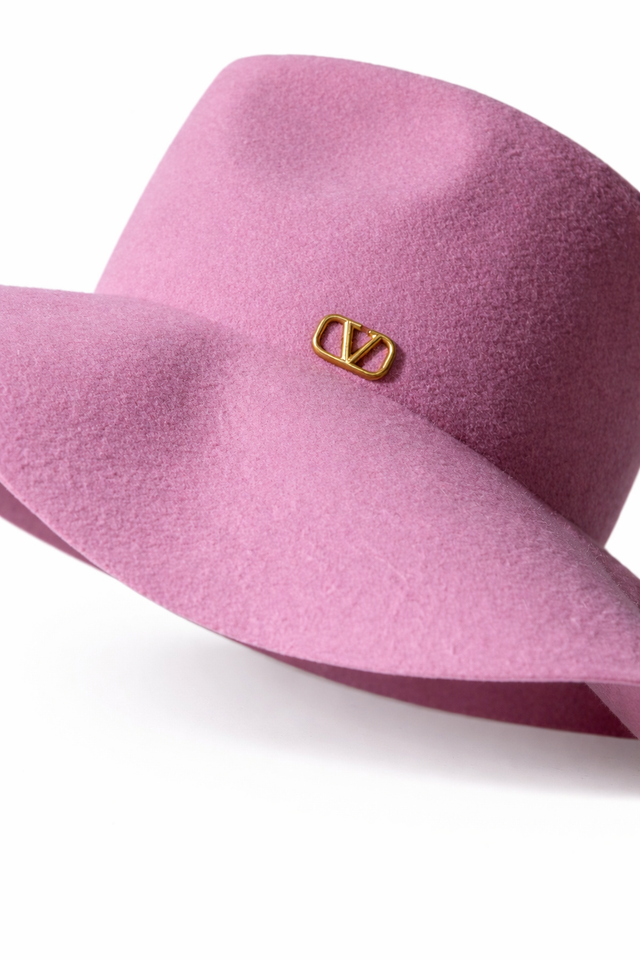 Valentino Garavani Pink Wool Felt Wide-Brim Hat