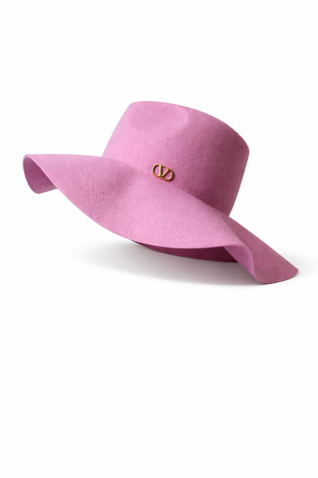 Valentino Garavani Pink Wool Felt Wide-Brim Hat