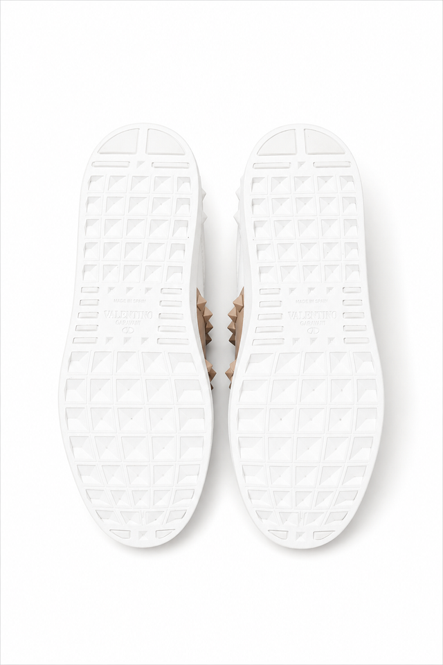 Valentino Garavani Rockstud Untitled Leather Sneakers with Metallic Band