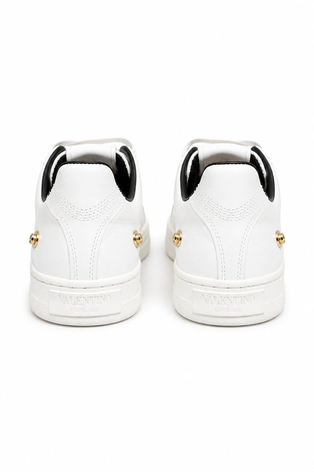 Valentino Garavani Leather Sneakers with Perforated VLogo Detail in White