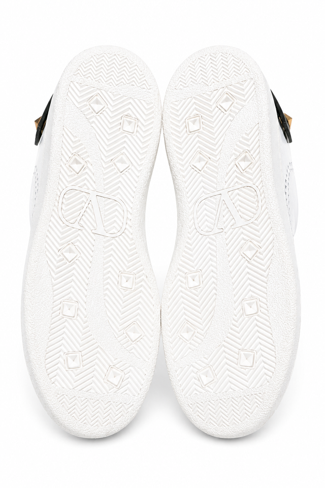 Valentino Garavani Leather Sneakers with Perforated VLogo Detail in White