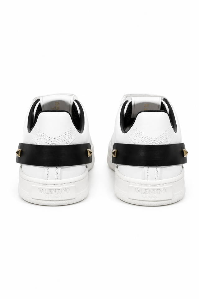 Valentino Garavani Leather Sneakers with Perforated VLogo Detail in White