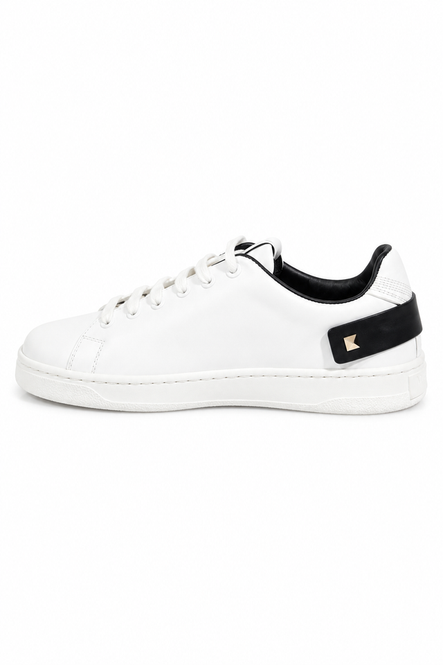 Valentino Garavani Leather Sneakers with Perforated VLogo Detail in White