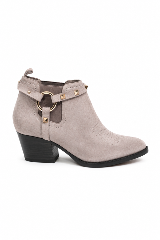 Valentino Garavani Taupe Suede Studded Ankle Boots
