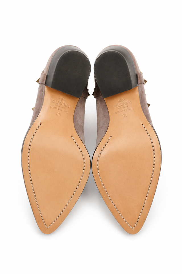 Valentino Garavani Taupe Suede Studded Ankle Boots