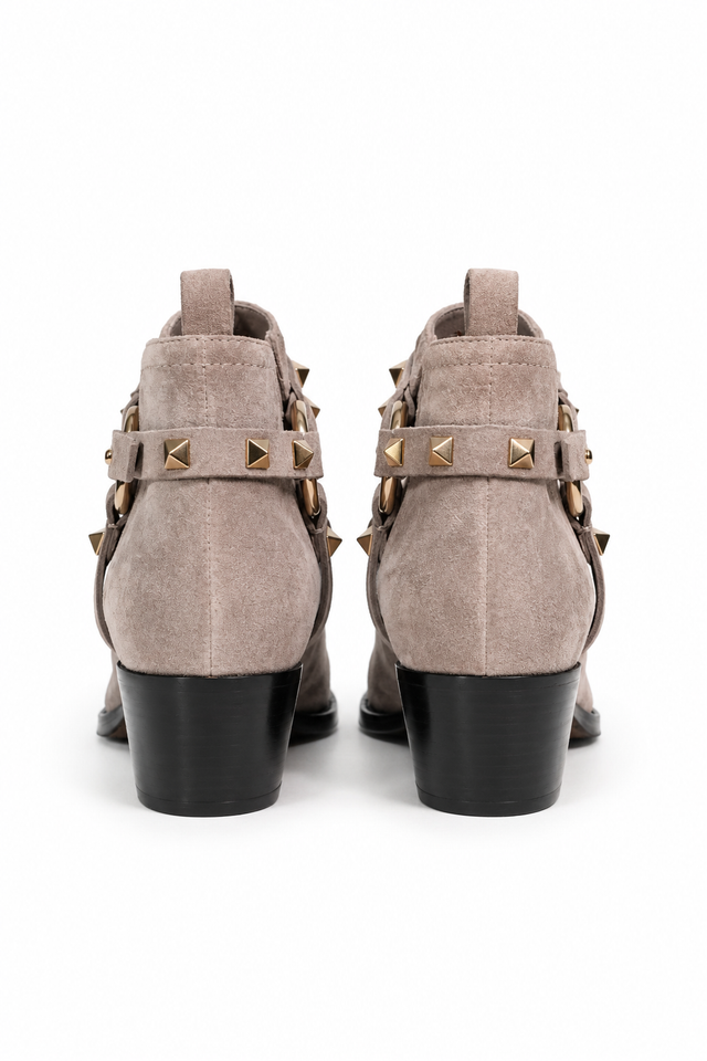 Valentino Garavani Taupe Suede Studded Ankle Boots