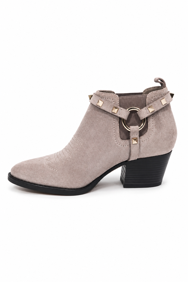 Valentino Garavani Taupe Suede Studded Ankle Boots