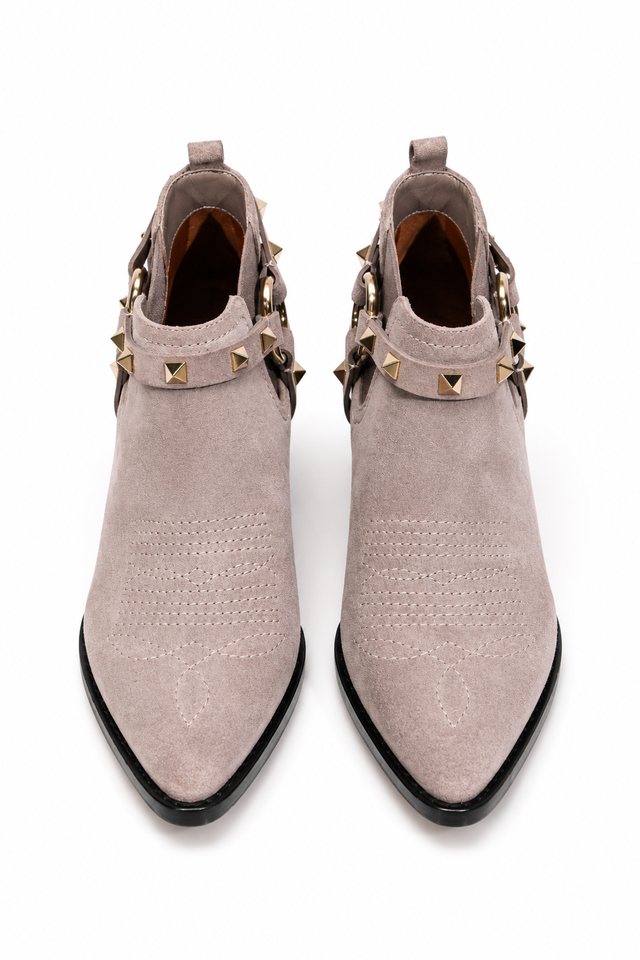 Valentino Garavani Taupe Suede Studded Ankle Boots