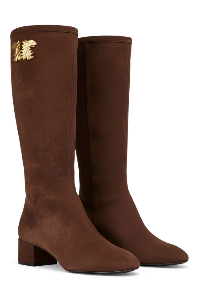 Valentino Garavani Rote kniehohe Stiefel für Damen mit goldener Verzierung