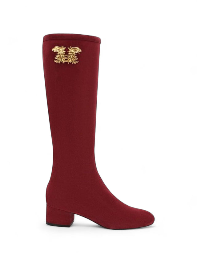 Valentino Garavani Women's Red Knee-High Boots with Gold Embellishment