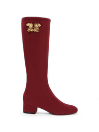 Valentino Garavani Women's Red Knee-High Boots with Gold Embellishment