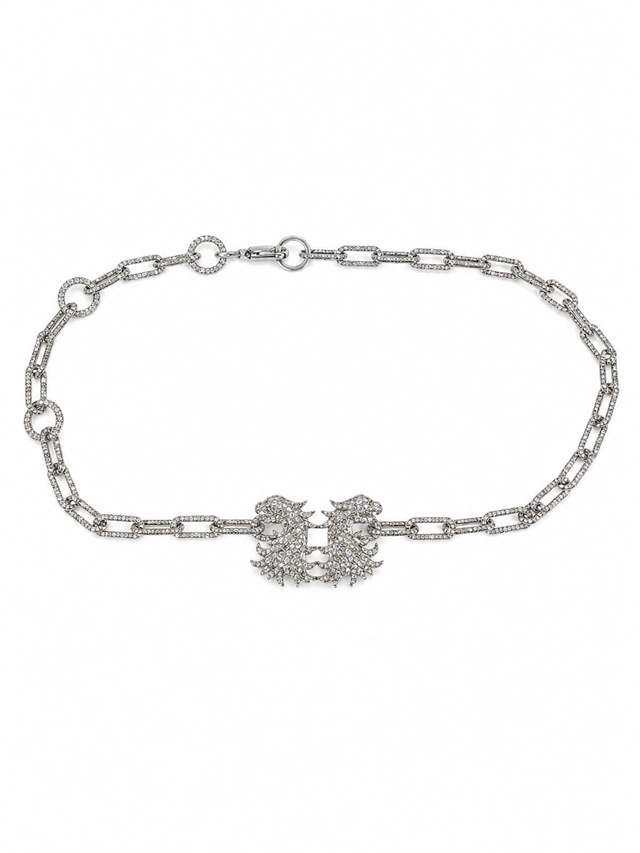 Valentino Garavani Crystal Crest Pavé Chain Belt Silver