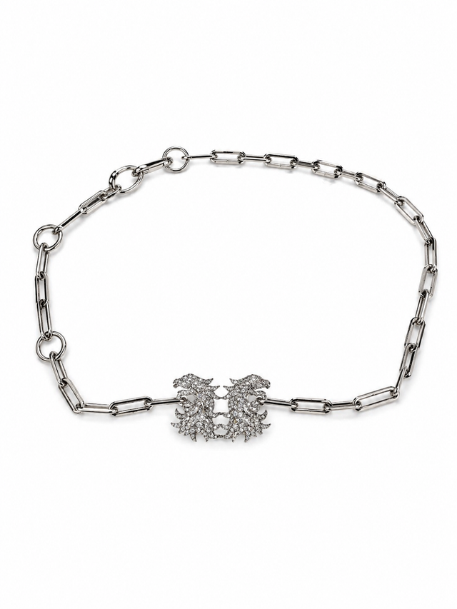 Valentino Garavani Crystal Crest Chain Belt Silver