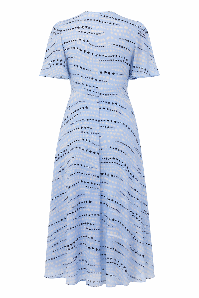 Red Valentino Star Print Tie-Front Midi Dress in Light Blue