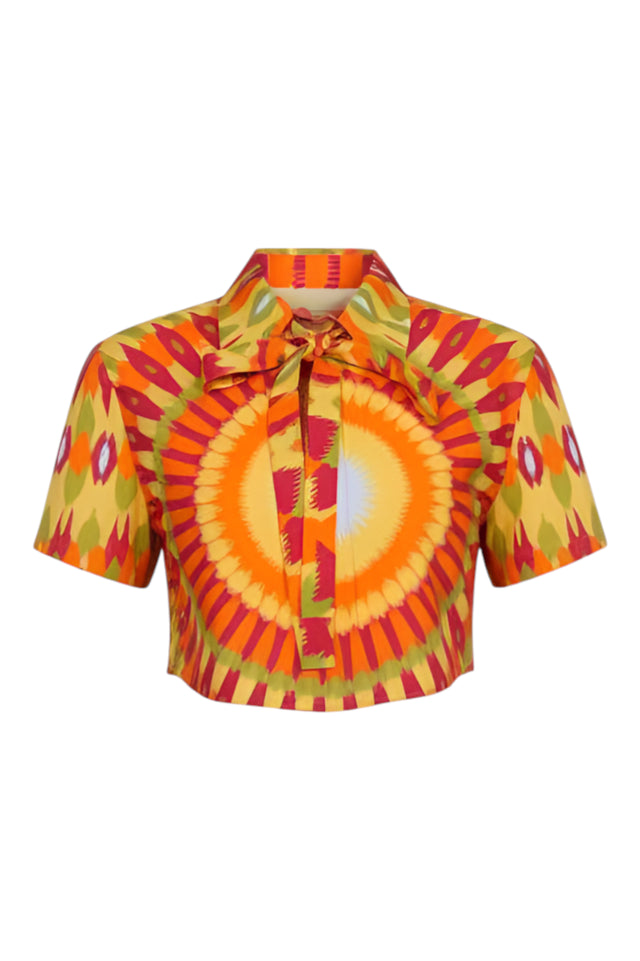 Valentino Ikat Sunburst Print Cropped Blouse