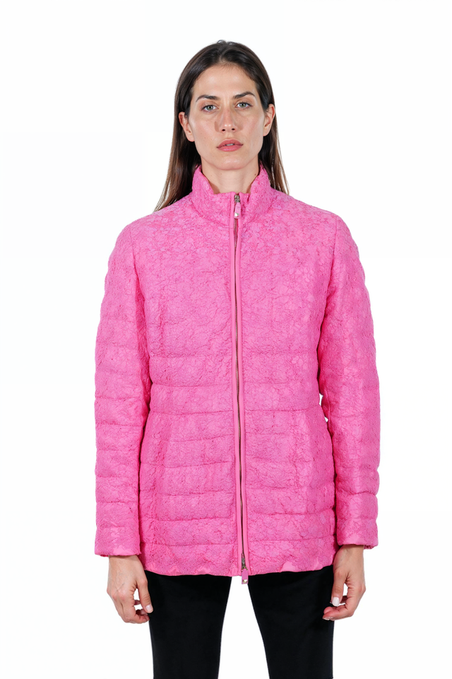 Valentino Pink Lace Quilted Puffer Jacket