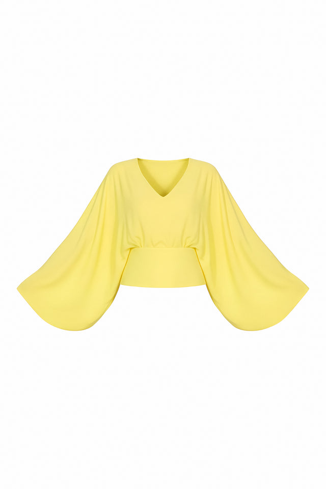 Valentino Draped Dolman Sleeve Top in Lemon Yellow