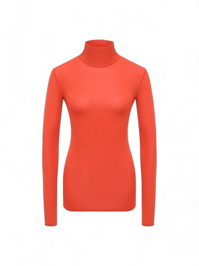 Valentino Women's Fitted Coral Turtleneck Long Sleeve Top