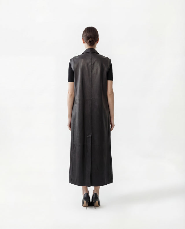 Valentino Black Leather Sleeveless Trench Coat