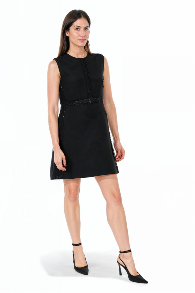 Valentino Black Sleeveless Mini Dress with Embellished Detail