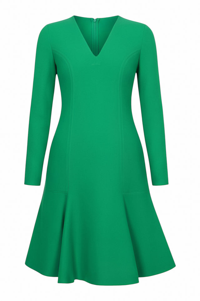 Valentino Long Sleeve V-Neck Flared Dress