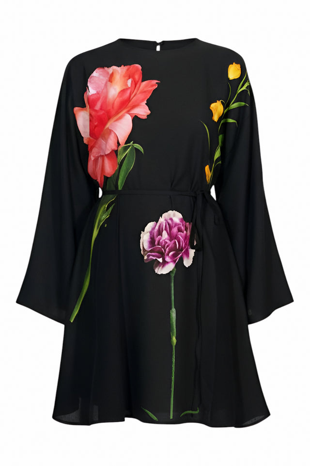 Valentino Floral-Print Black Mini Dress