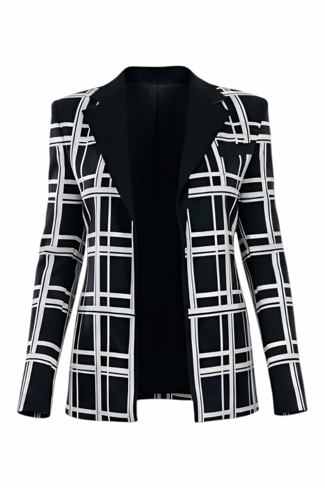 Valentino Black & White Grid Pattern Blazer