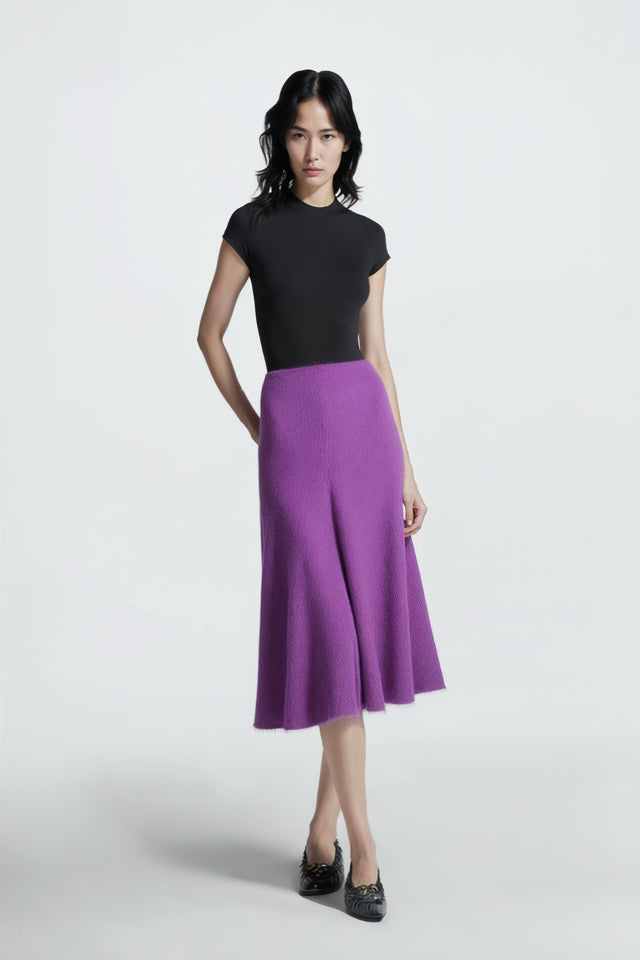 Valentino Textured A-Line Midi Skirt — Orchid Purple