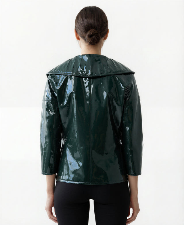 Valentino Garavani Dark Green Patent Zip-Front Jacket
