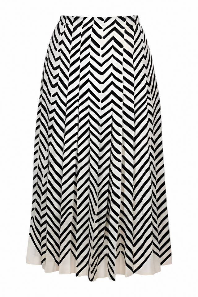 Valentino Black & White Chevron Pleated Midi Skirt